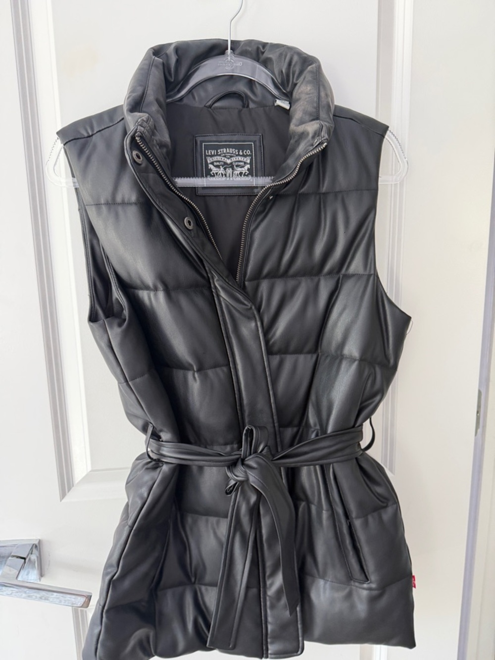 Levi's Black Quilted Faux-Leather Belted Puffer Vest
